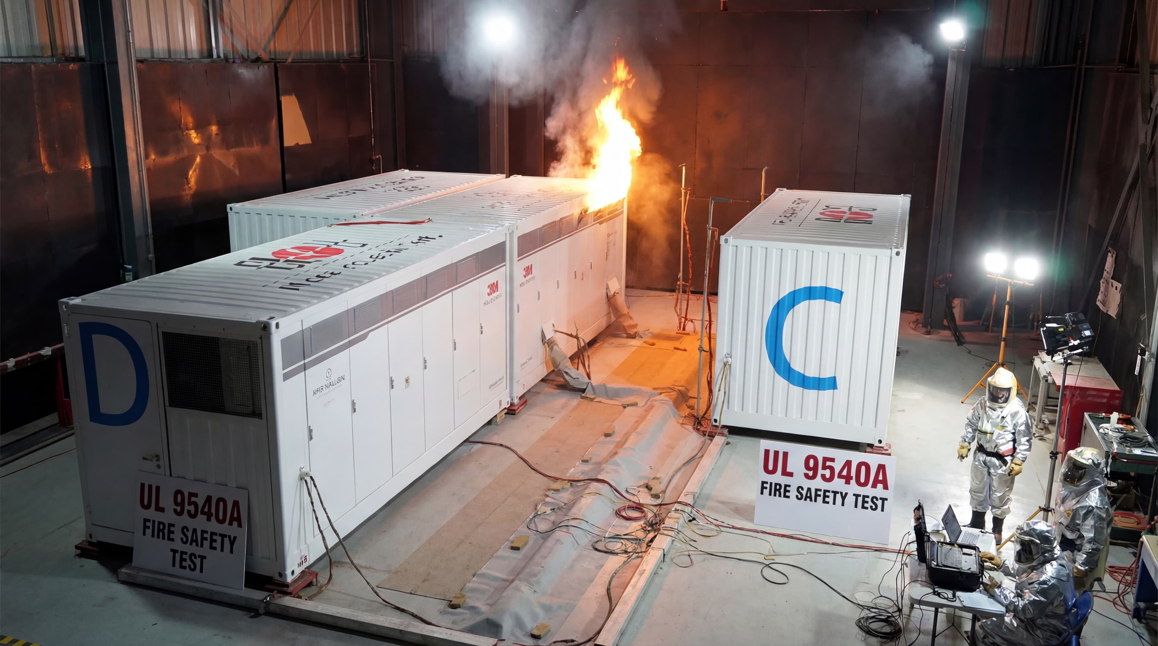 Industrial containers with UL 9540A certification labeling